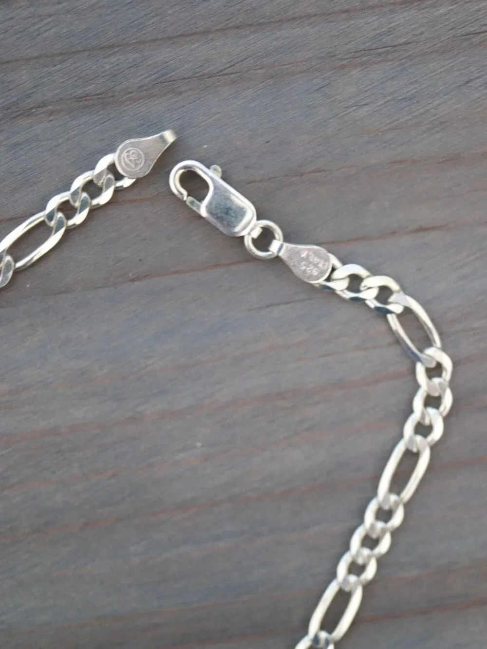 S925 4mm Figaro Link Chain Bracelet Sterling Silver Stamped